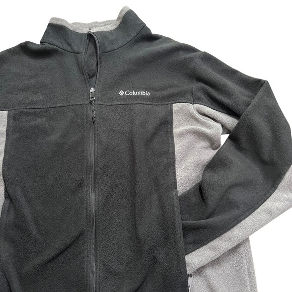 Mens Columbia Fleece Jacket Full Zip Black Gray XL Lightweight Outdoor - Picture 1 of 8